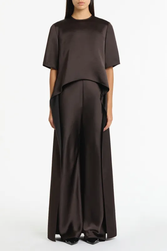 BLACK CHOCOLATE LUSTRE SATIN TAIL TOP made by Carla Zampatti