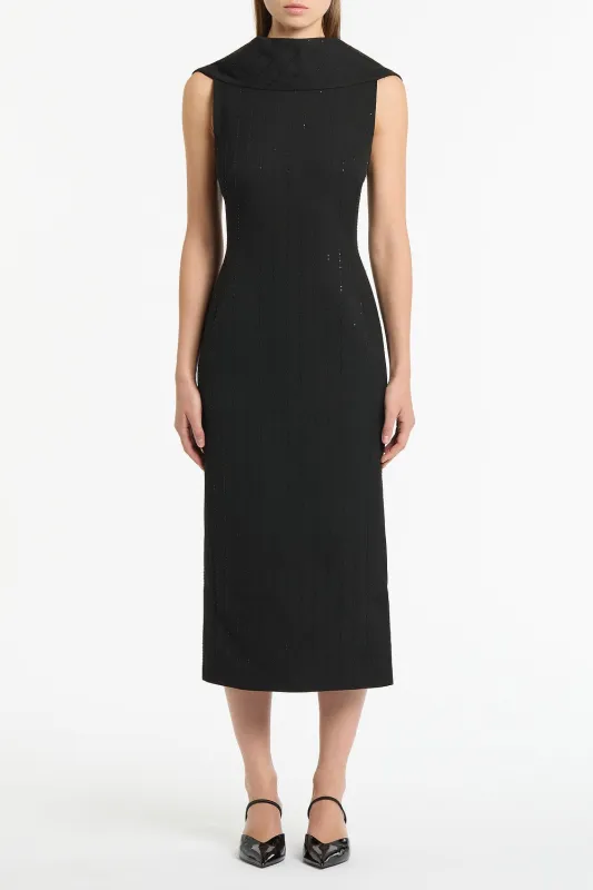 BLACK STARLIGHT TWILL COWL FRONT DRESS made by Carla Zampatti