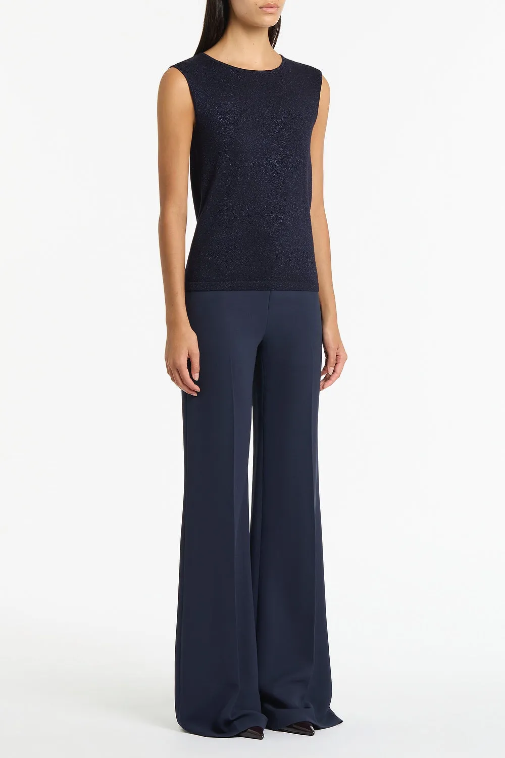 NAVY METALLIC KNIT CAP SLEEVE TOP sold by Carla Zampatti product image thumbnail 2