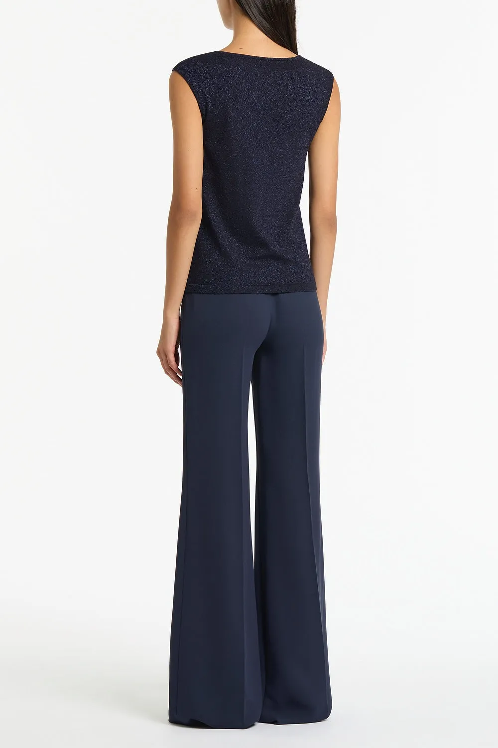 NAVY METALLIC KNIT CAP SLEEVE TOP sold by Carla Zampatti product image thumbnail 3