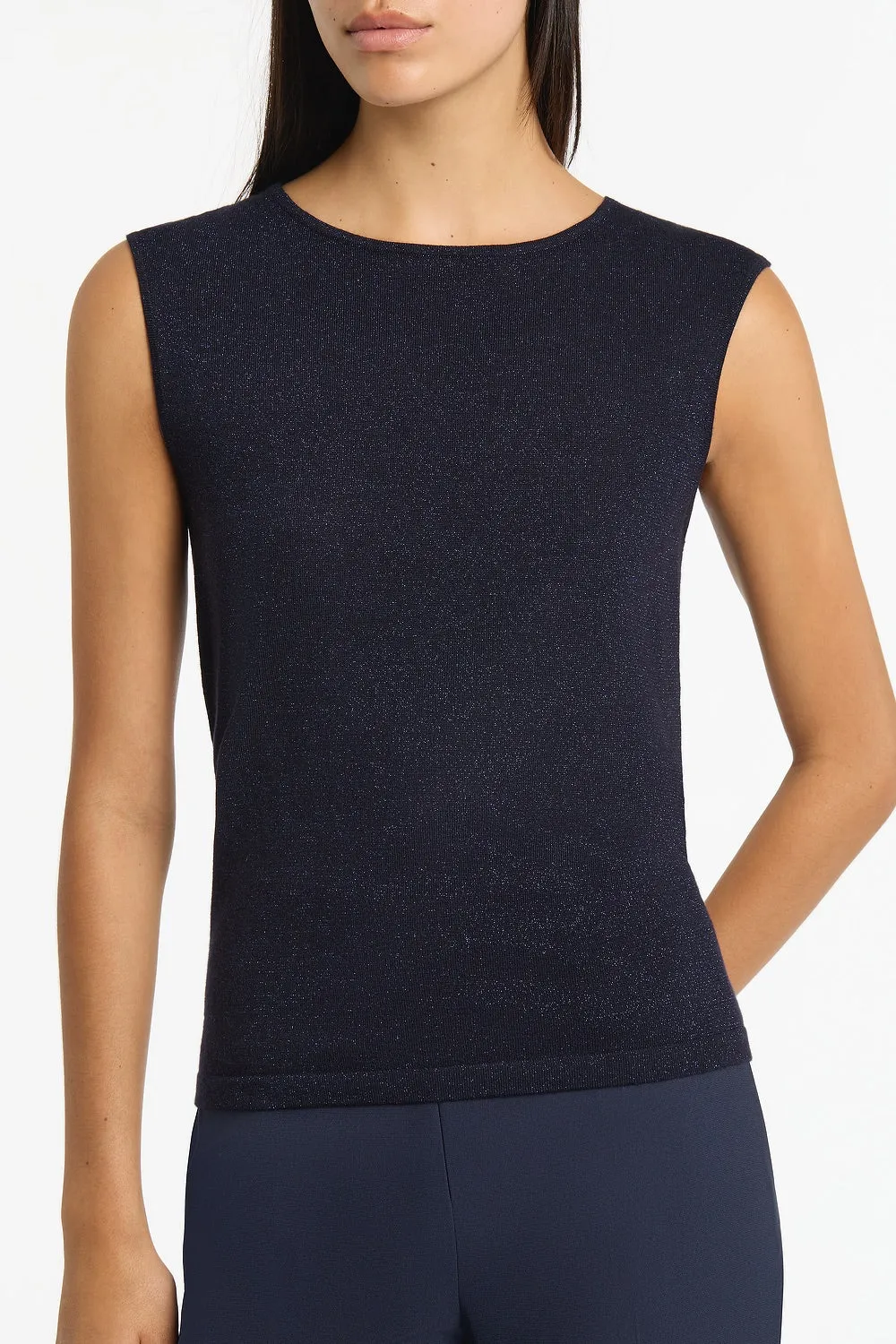 NAVY METALLIC KNIT CAP SLEEVE TOP sold by Carla Zampatti product image thumbnail 4