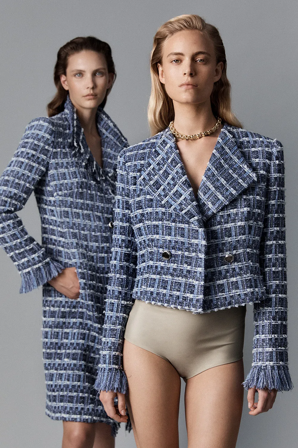 ROYAL METALLIC CHECK TWEED FRINGED CROPPED JACKET sold by Carla Zampatti product image thumbnail 5