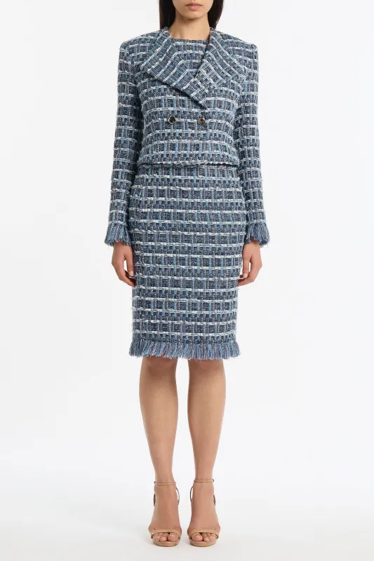 ROYAL METALLIC CHECK TWEED FRINGED CROPPED JACKET made by Carla Zampatti