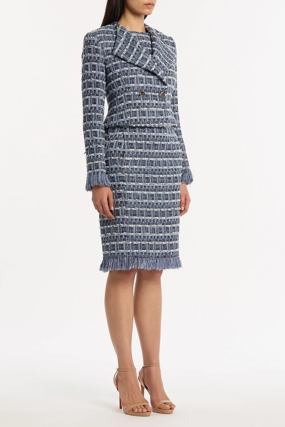 ROYAL METALLIC CHECK TWEED FRINGED CROPPED JACKET sold by Carla Zampatti product image thumbnail 2