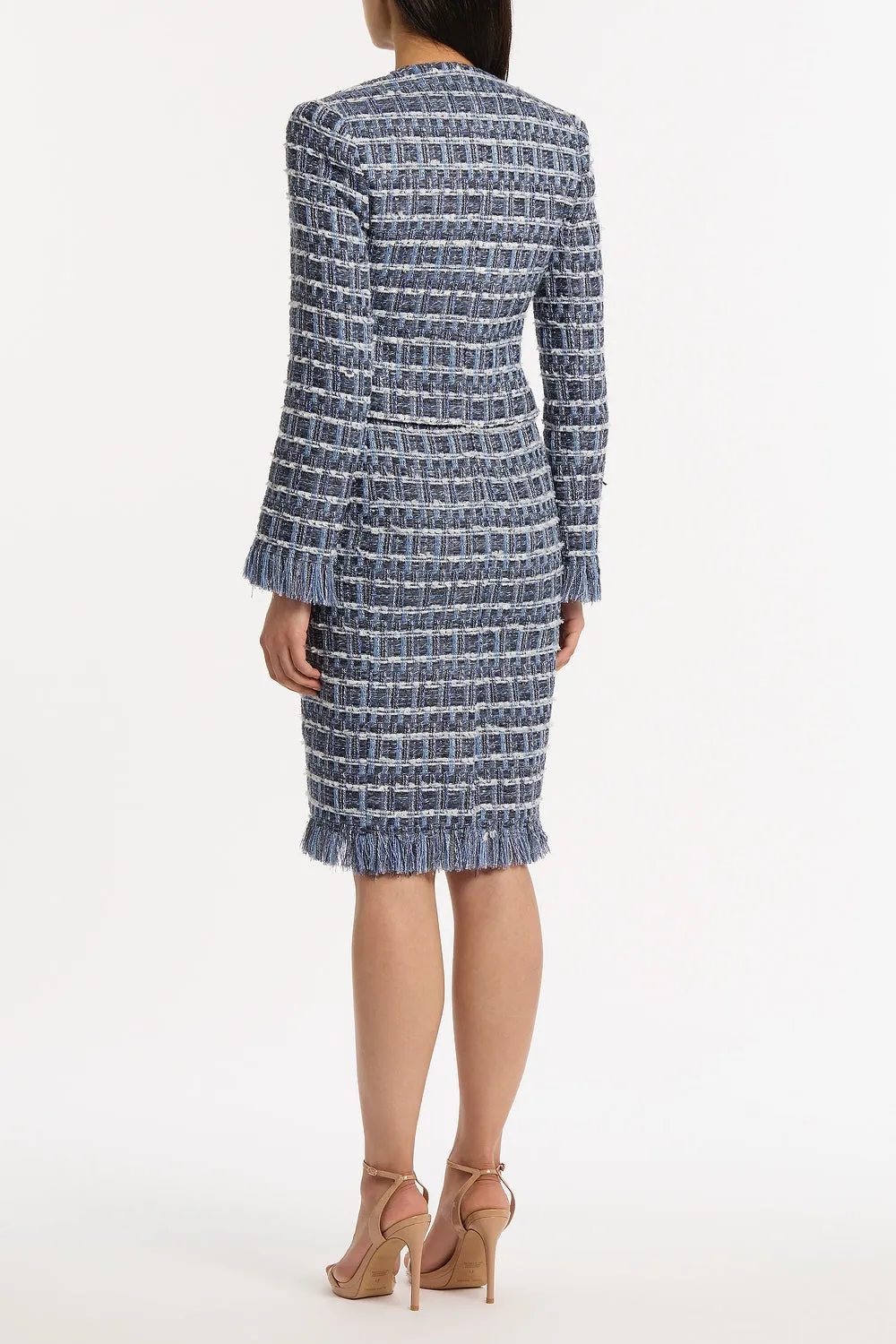 ROYAL METALLIC CHECK TWEED FRINGED CROPPED JACKET sold by Carla Zampatti product image thumbnail 3