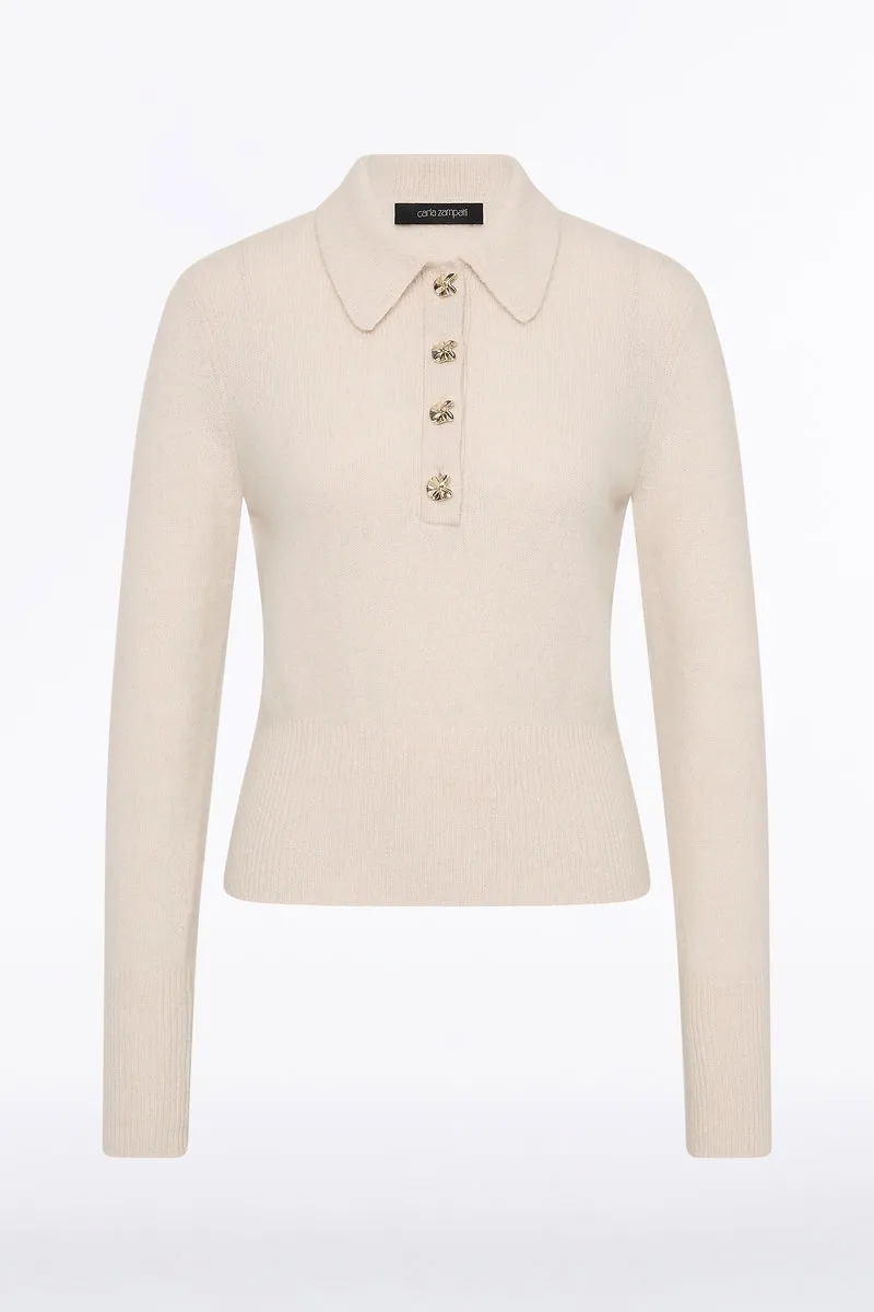 BUTTERMILK BRUSHED WOOL KNIT POLO sold by Carla Zampatti product image thumbnail 5