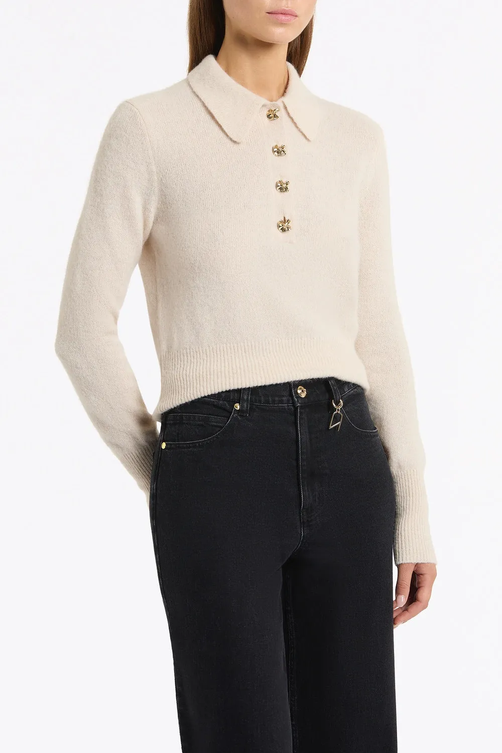 BUTTERMILK BRUSHED WOOL KNIT POLO sold by Carla Zampatti product image thumbnail 4