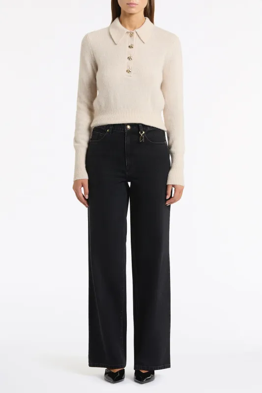 BUTTERMILK BRUSHED WOOL KNIT POLO made by Carla Zampatti