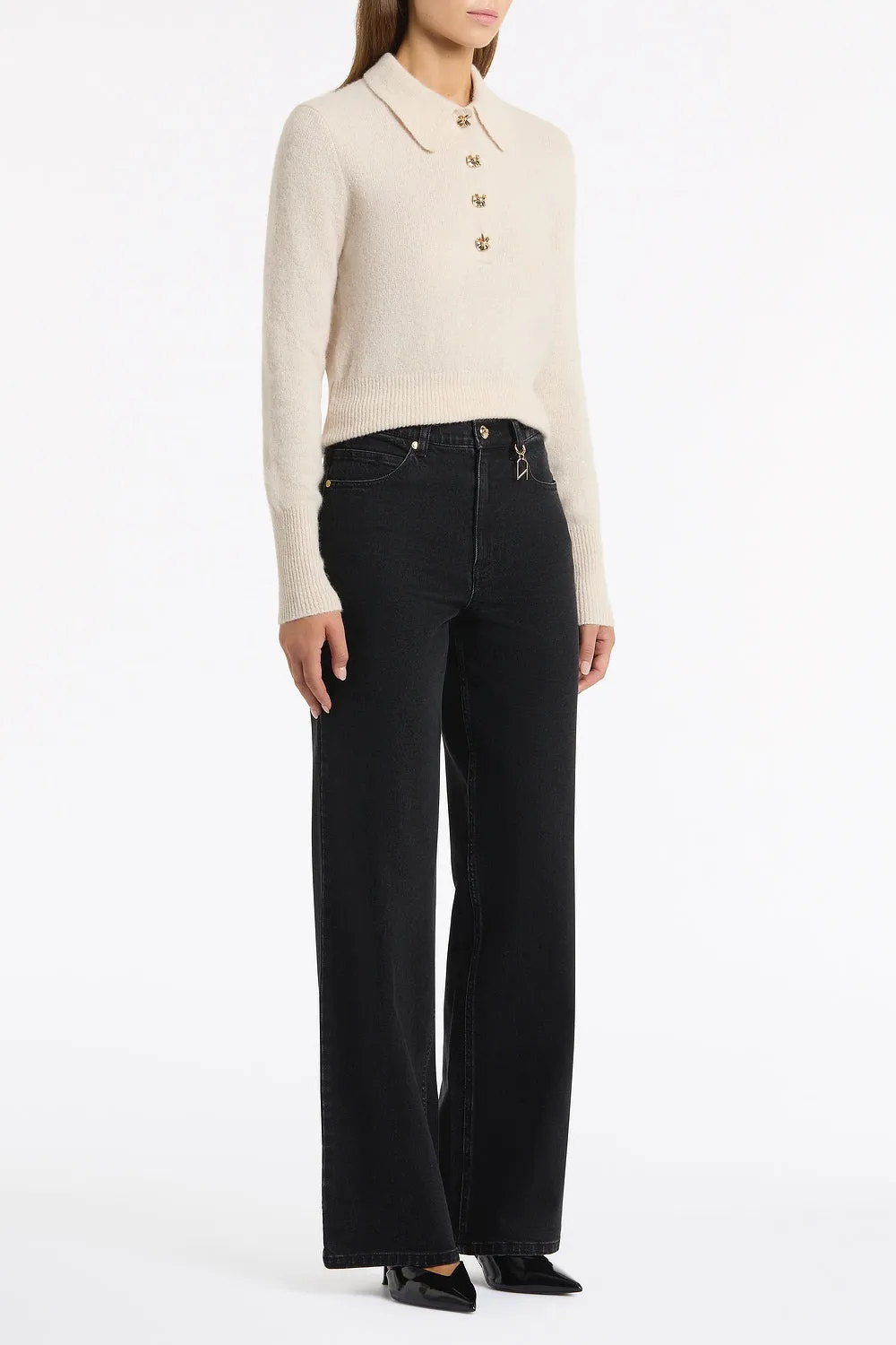 BUTTERMILK BRUSHED WOOL KNIT POLO sold by Carla Zampatti product image thumbnail 2