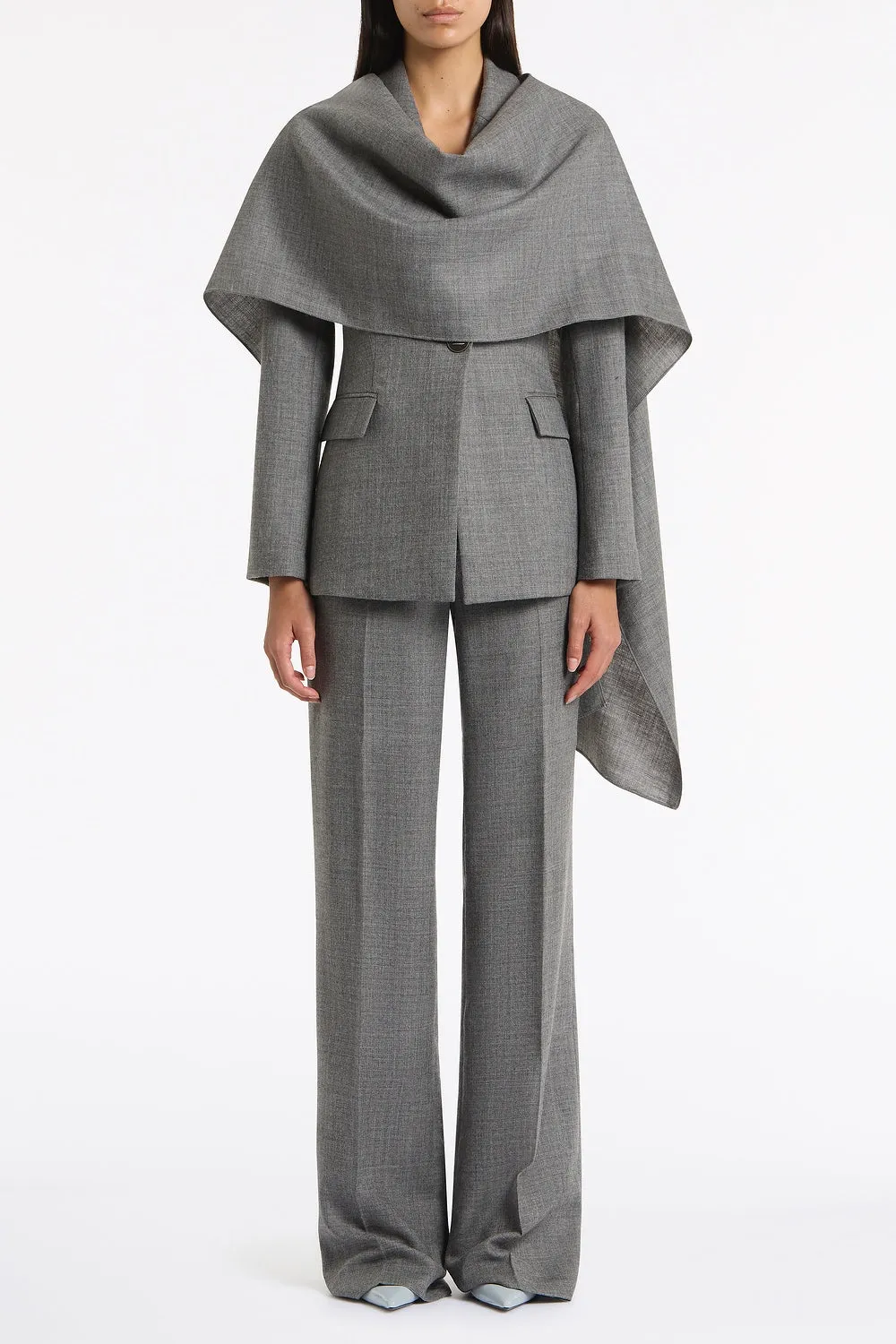 GREY MELANGE WOOL SUITING SCARF JACKET sold by Carla Zampatti product image thumbnail 4