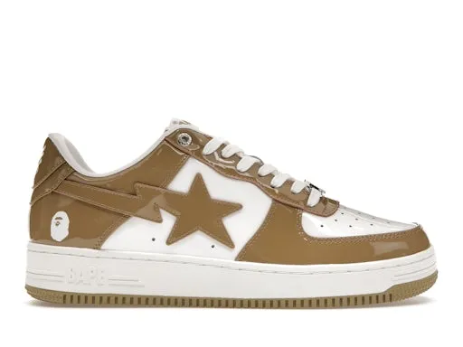 A Bathing Ape Bape Sta Patent Leather White Khaki (2023) sold by Addict Sneakers