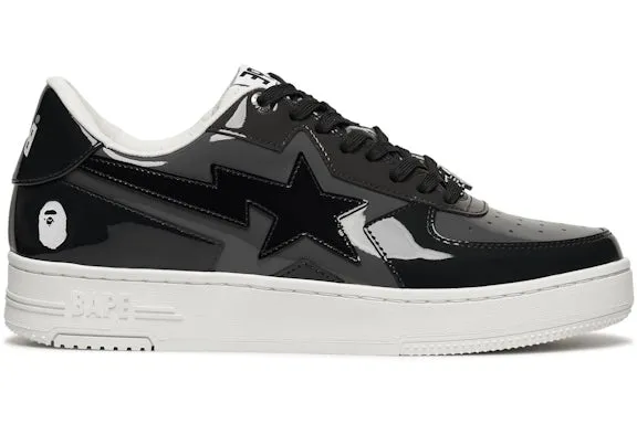 A Bathing Ape Bape Sta Icon Low Black Grey Patent sold by Addict Sneakers