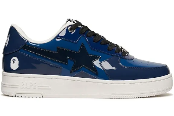 A Bathing Ape Bape Sta Icon Low Navy Blue Patent sold by Addict Sneakers