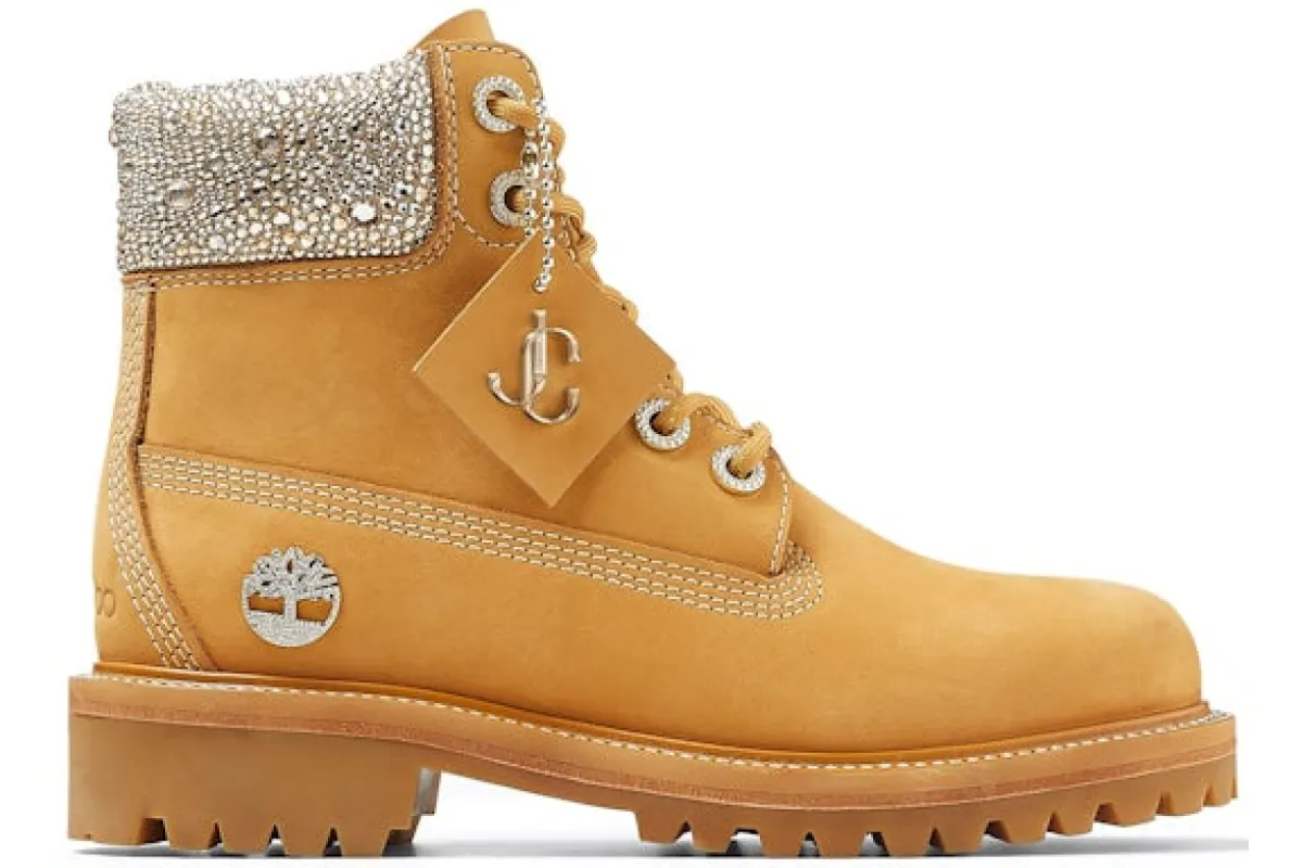 Timberland 6" Boot Jimmy Choo Premium Wheat Swarovski Crystal (Women's) made by Timberland