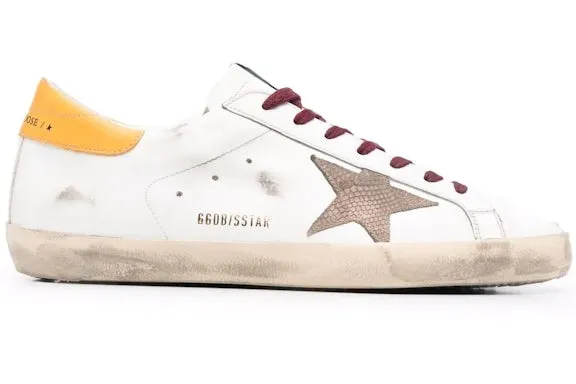Golden Goose Super-Star White Yellow Burgundy Snakeskin Patch sold by Addict Sneakers