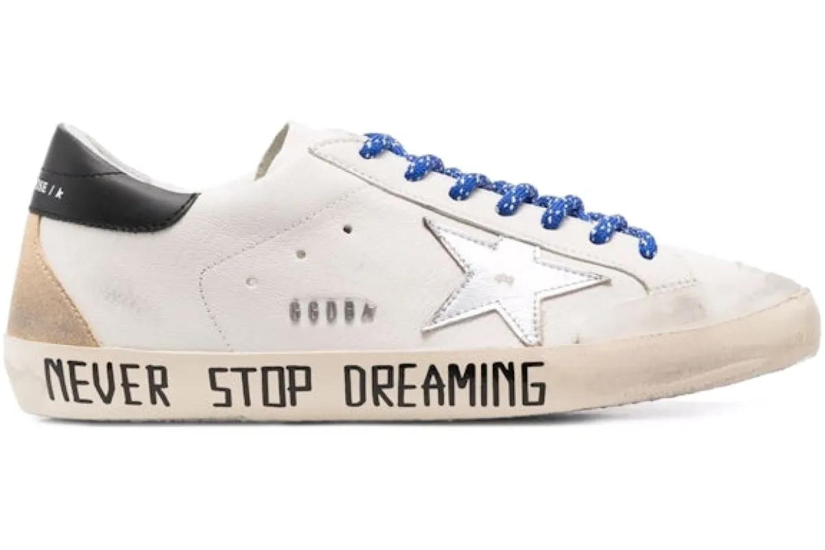 Golden Goose Super Star Never Stop Dreaming White Black Silver-tone sold by Addict Sneakers