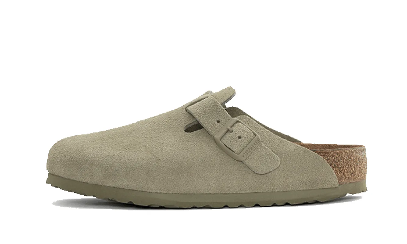 Birkenstock Boston Suede Leather Faded Khaki sold by Addict Sneakers