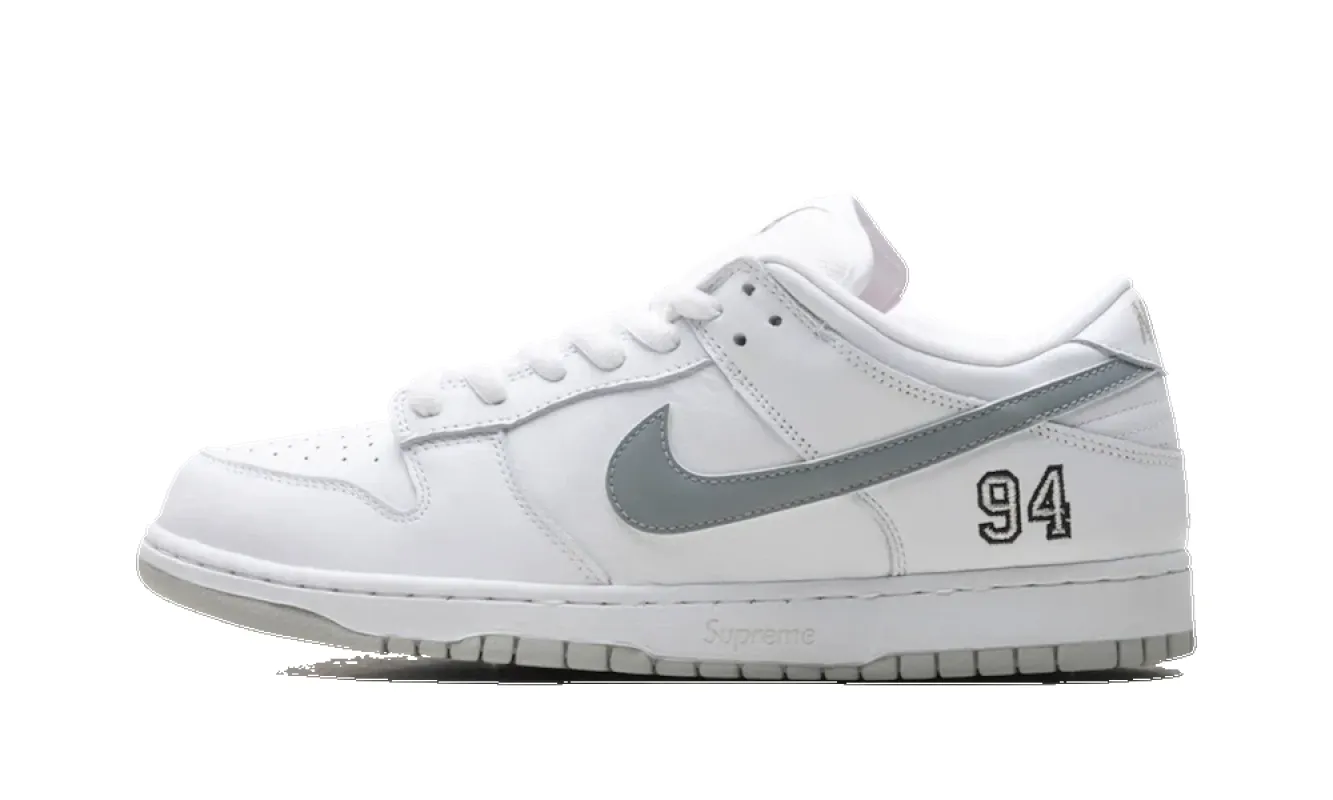 Nike SB Dunk Low Supreme White Metallic Silver made by Nike