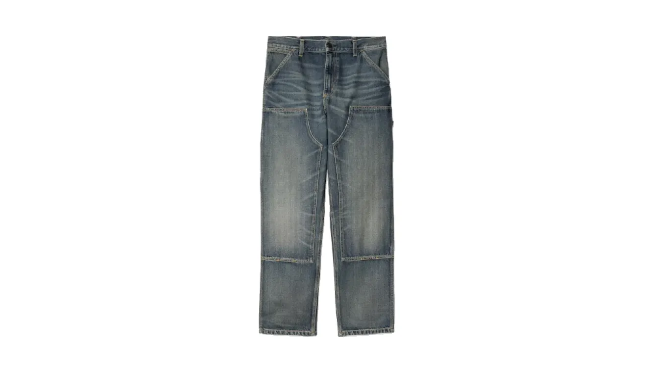 Carhartt WIP Double Knee Pant Blue Worn Used Wash sold by Addict Sneakers