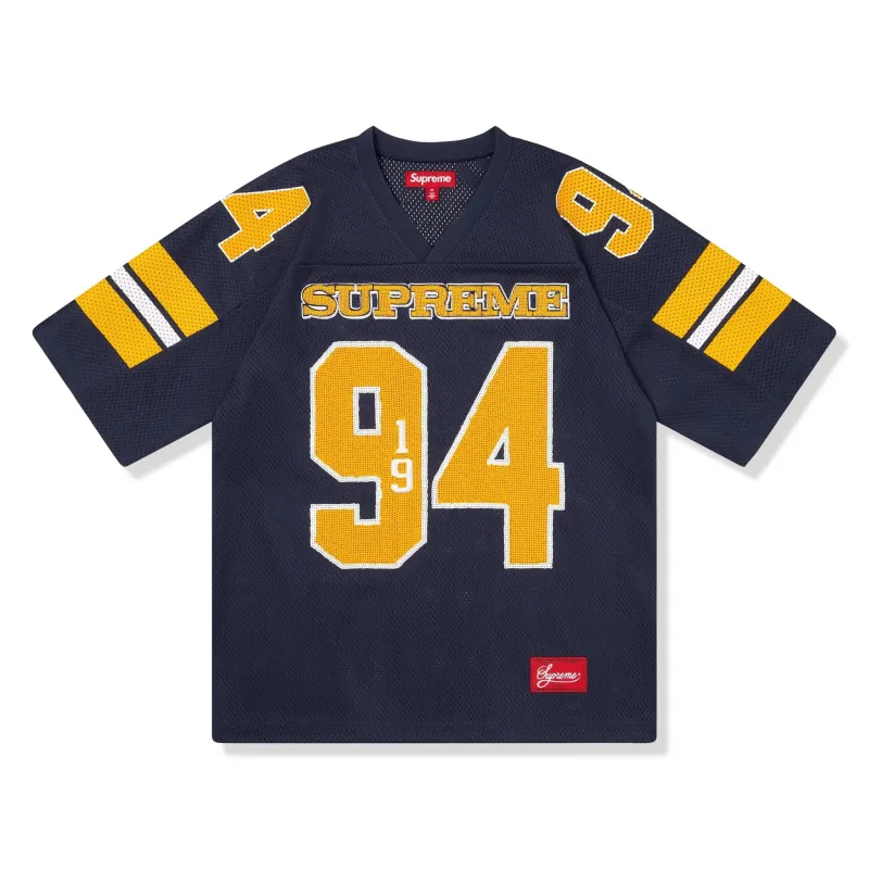 Supreme Sequin Navy Football Jersey (FW25) made by Addict Sneakers