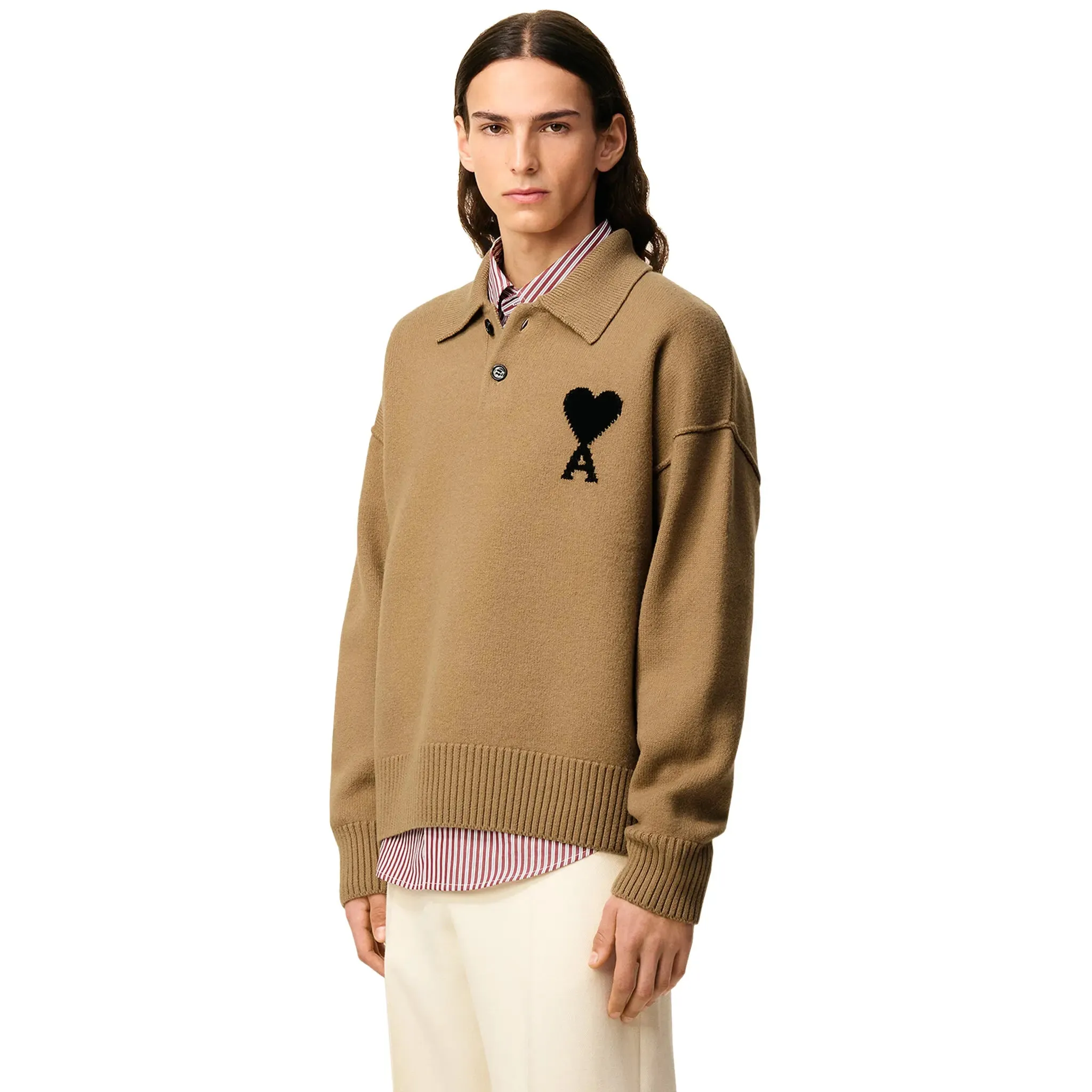 Ami Paris Ami De Coeur Knitted Tan Polo Sweatshirt sold by Addict Sneakers product image thumbnail 3