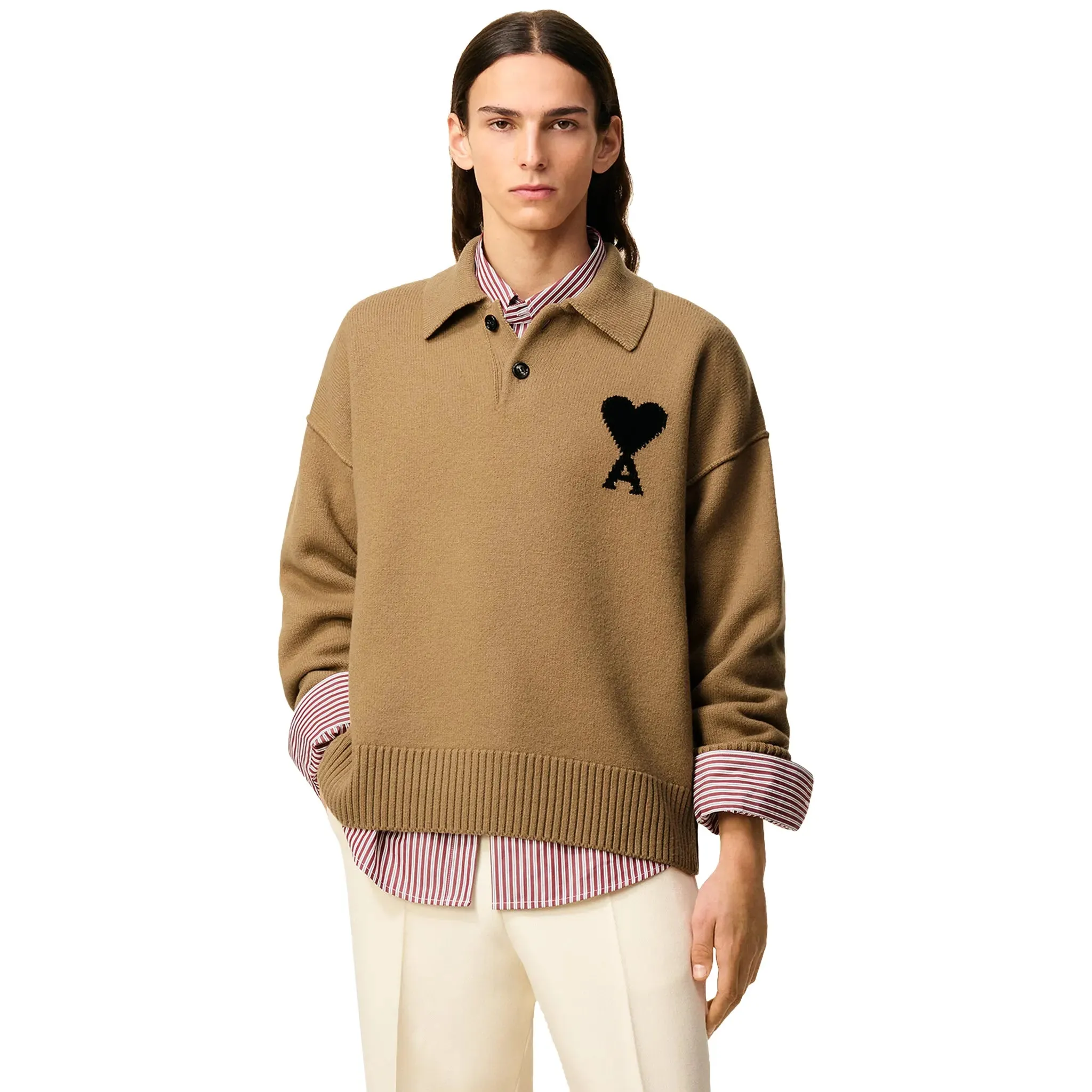Ami Paris Ami De Coeur Knitted Tan Polo Sweatshirt sold by Addict Sneakers product image thumbnail 4