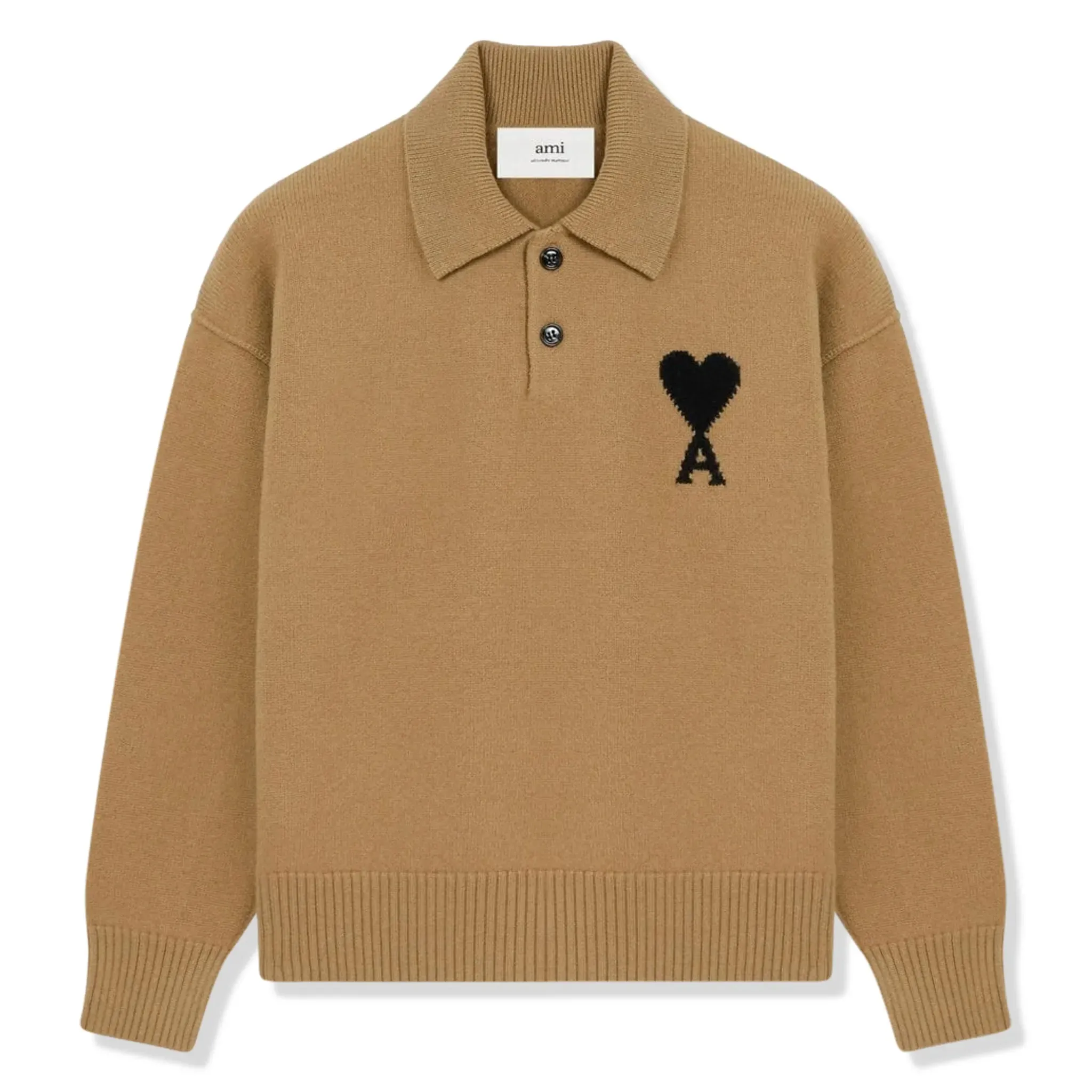 Ami Paris Ami De Coeur Knitted Tan Polo Sweatshirt sold by Addict Sneakers