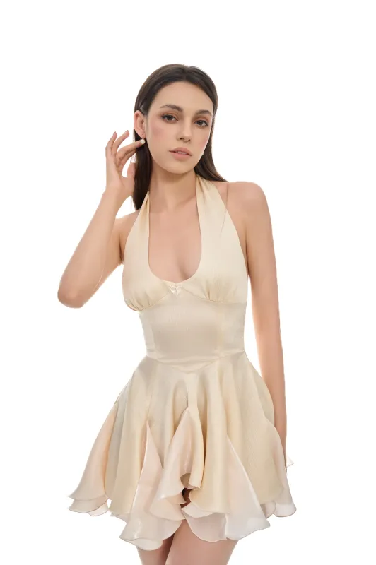 Regina Crepe Satin Dress - Champagne sold by Cosette di Ames