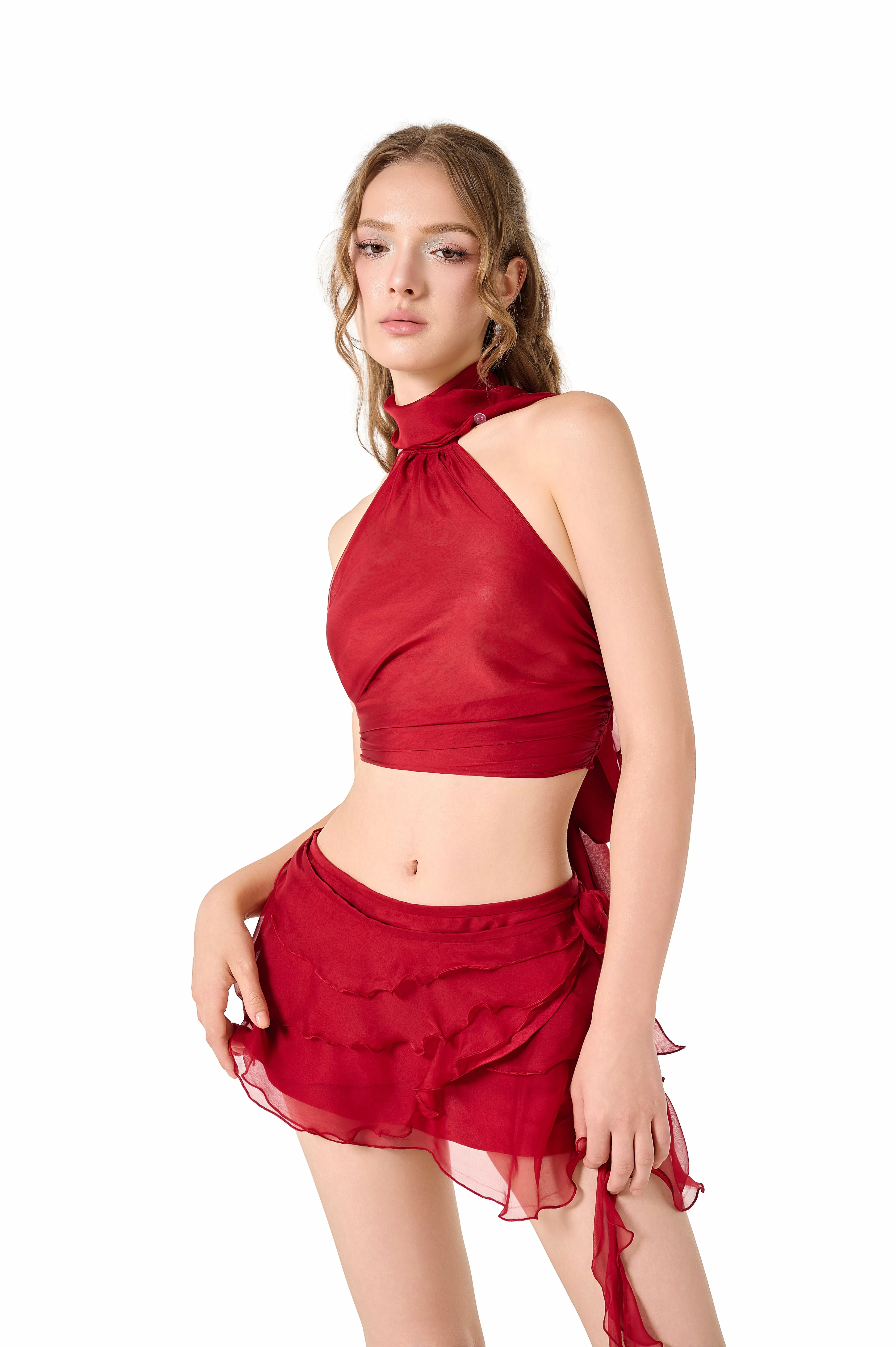 Volante Silk Chiffon Skirt - Dark Red sold by Cosette di Ames product image thumbnail 2