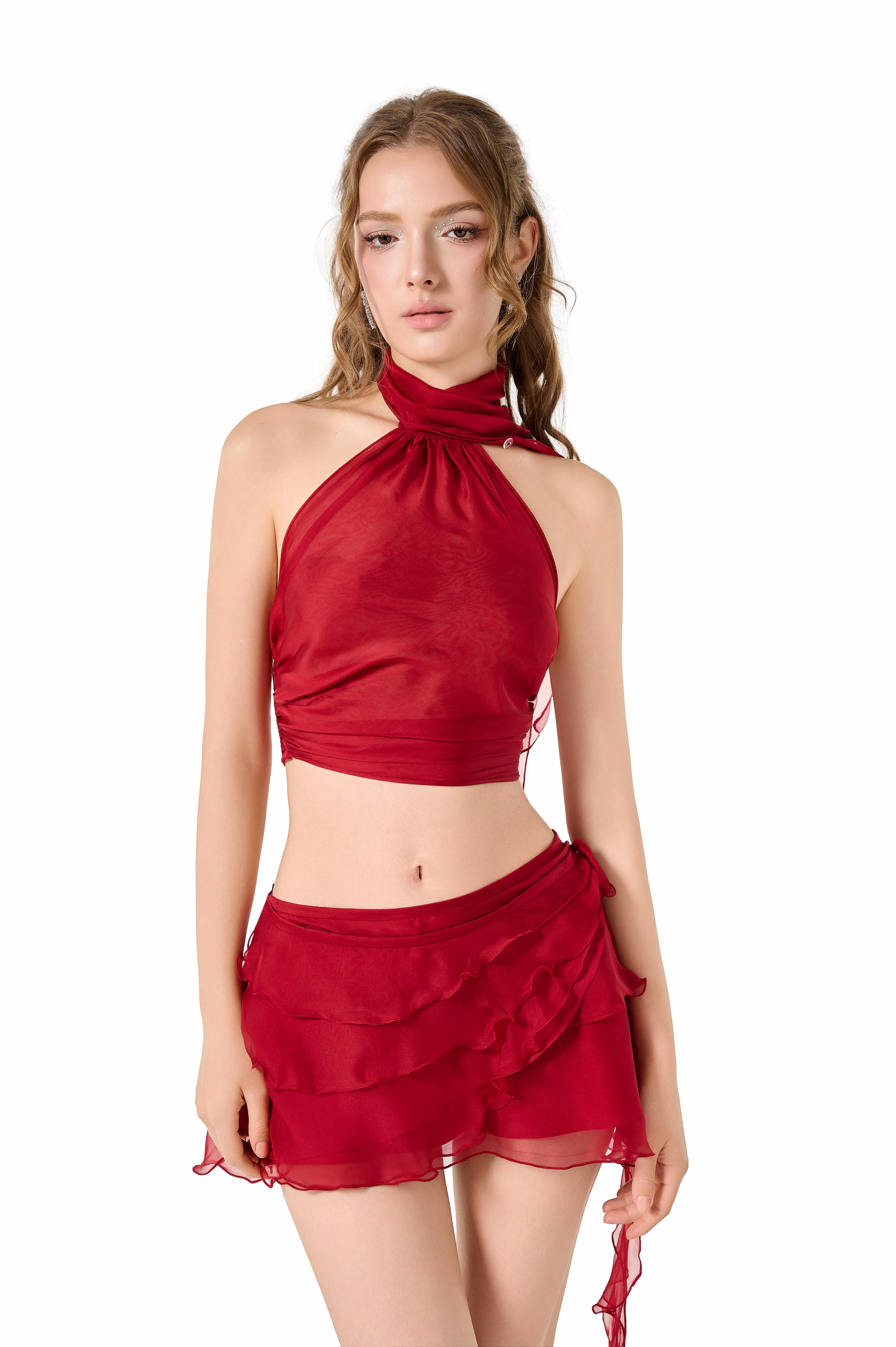 Volante Silk Chiffon Skirt - Dark Red sold by Cosette di Ames product image thumbnail 4