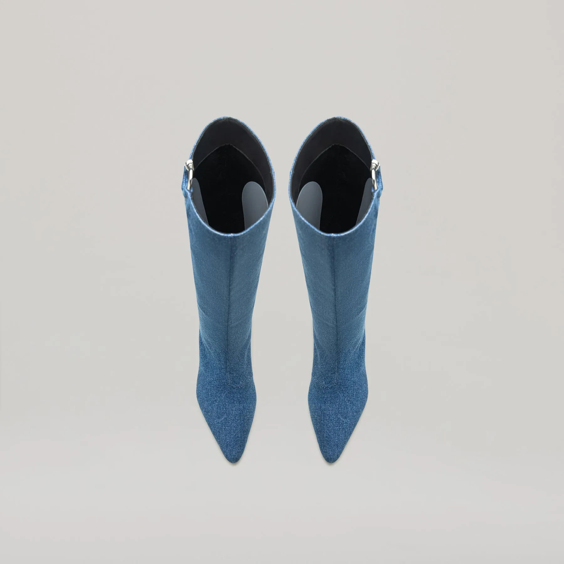 both - KITTEN HEELED PIERCED KNEE BOOT-BLUE DENIM sold by both product image thumbnail 5