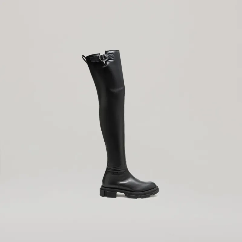 both - GAO PIERCED THIGH HIGH BOOT-BLACK sold by both