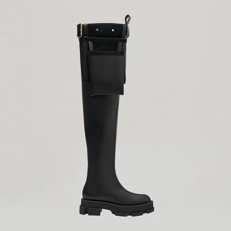 both x DION LEE-GAO PLATFORM THIGH-HIGH BOOT WITH TOOLBELT-BLACK sold by both