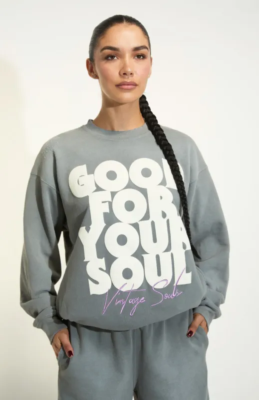 Good For Your Soul Pullover - Smoke sold by Vintage Souls