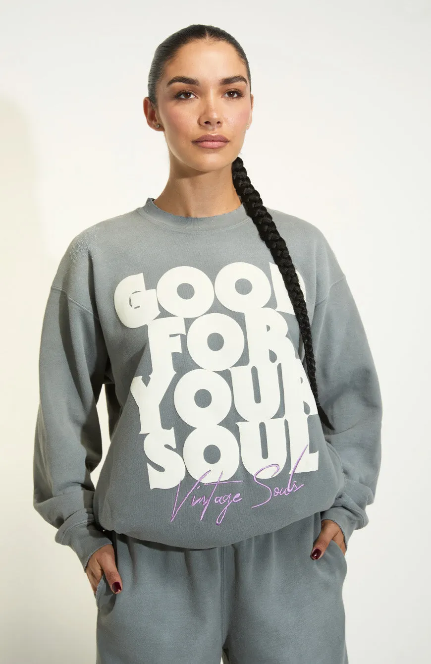 Good For Your Soul Pullover - Smoke sold by Vintage Souls