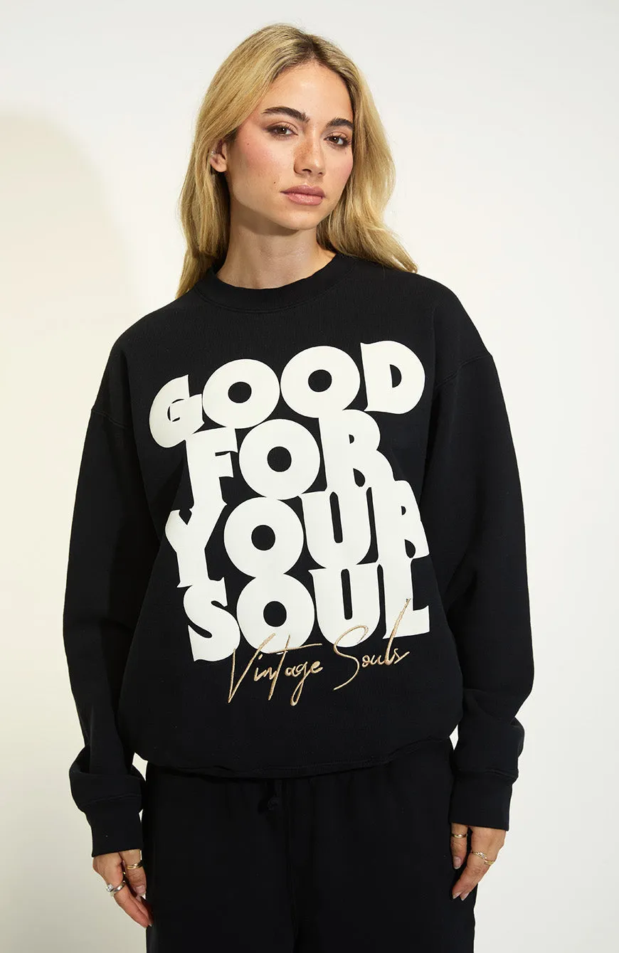 Good For Your Soul Pullover - Black sold by Vintage Souls