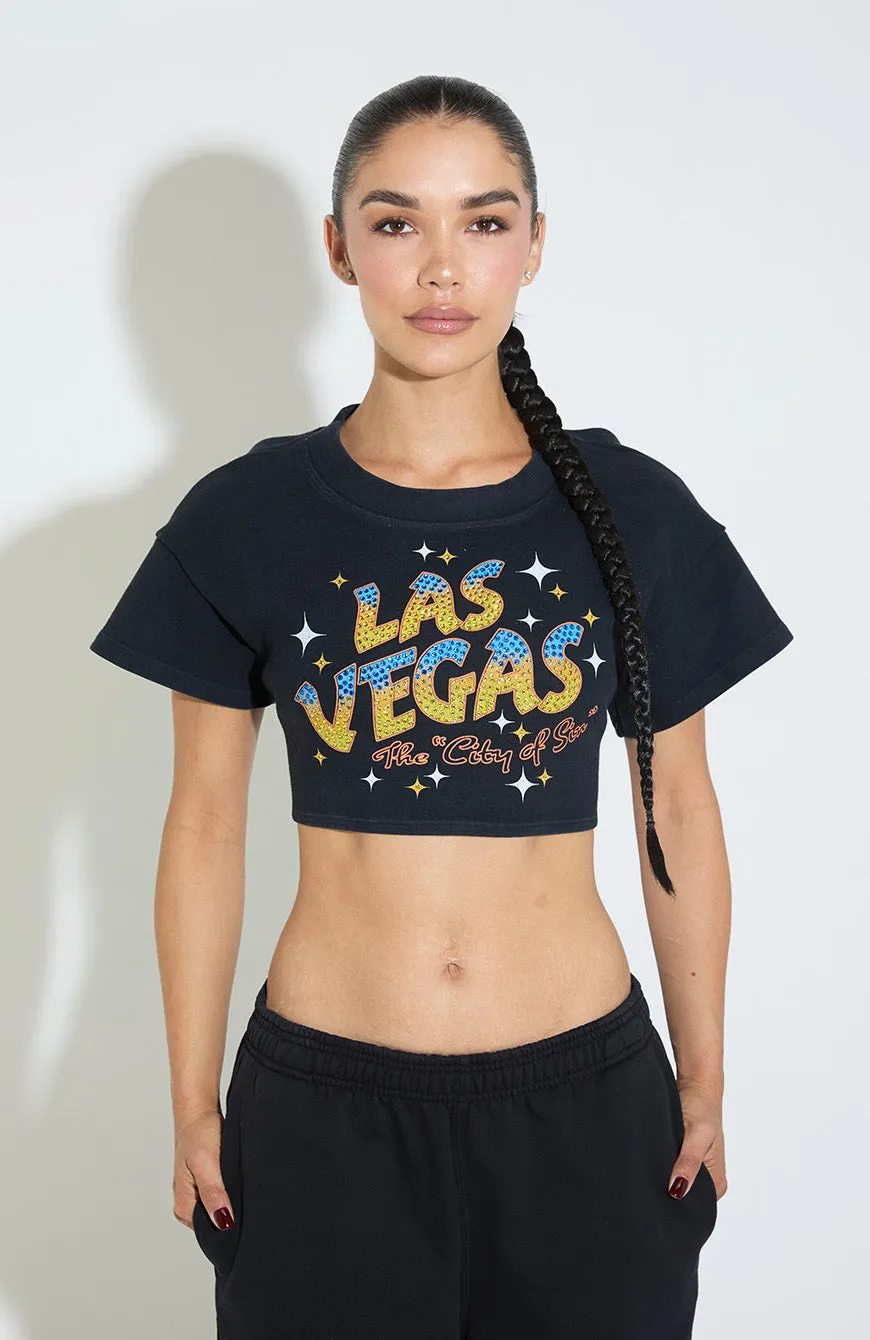 Juicy Backless Rib Crop / Black / Las Vegas sold by Vintage Souls