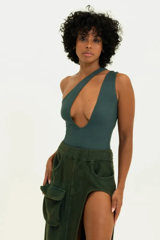 Asymmetrical Bodysuit - Olive sold by Vintage Souls