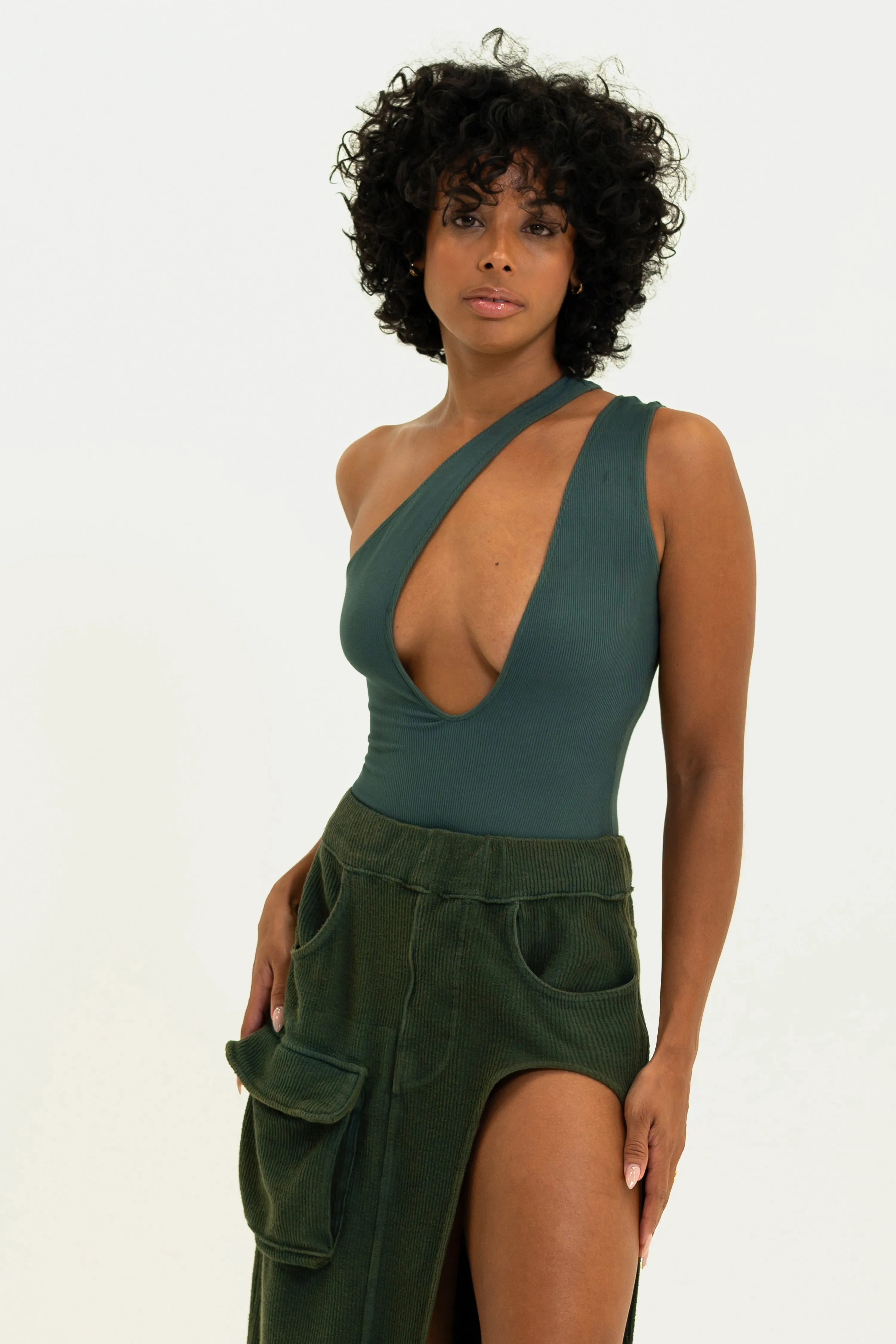 Asymmetrical Bodysuit - Olive sold by Vintage Souls