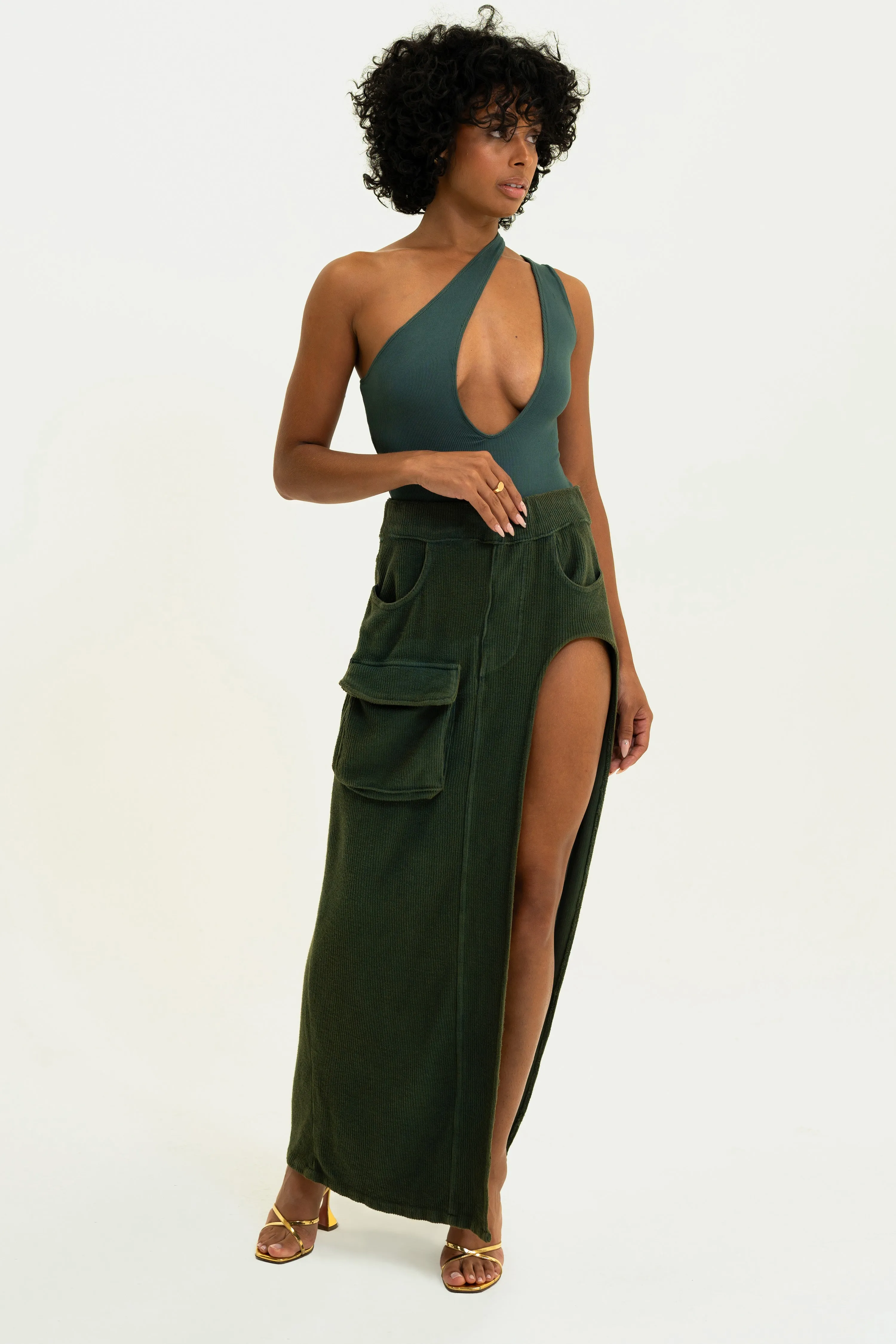 Asymmetrical Bodysuit - Olive sold by Vintage Souls product image thumbnail 3