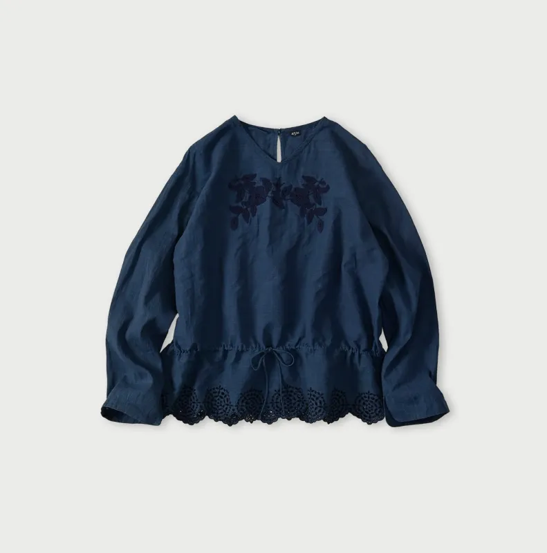 Ai Indigo Khadi Peplum Cutwork Embroidery M-Shirt made by 45r