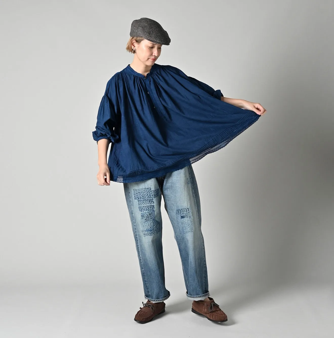 Ai Indigo Khadi Lace Tuck Smocking Blouse sold by 45r product image thumbnail 3