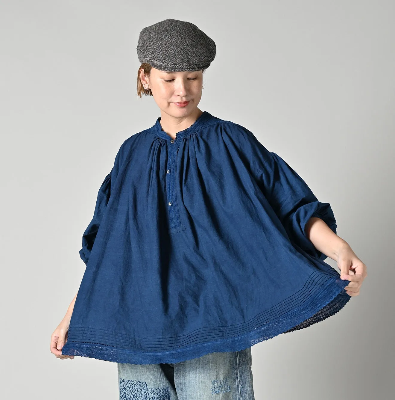 Ai Indigo Khadi Lace Tuck Smocking Blouse sold by 45r product image thumbnail 4