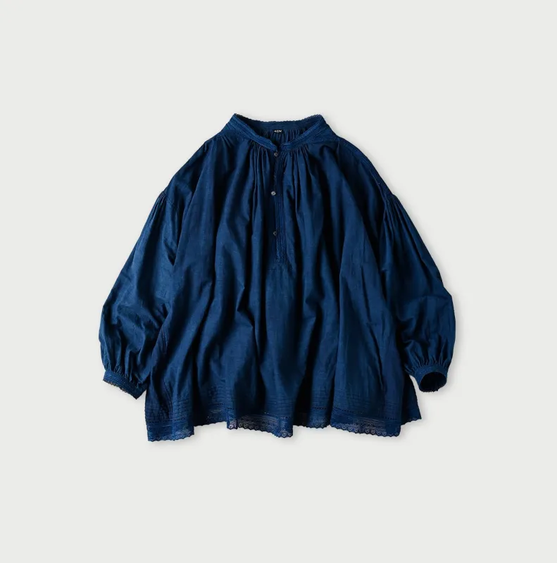 Ai Indigo Khadi Lace Tuck Smocking Blouse sold by 45r