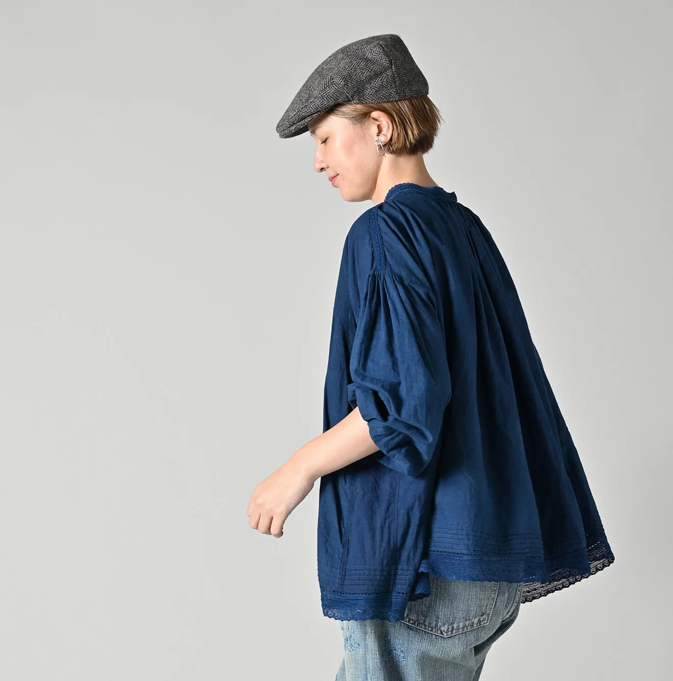 Ai Indigo Khadi Lace Tuck Smocking Blouse sold by 45r product image thumbnail 5