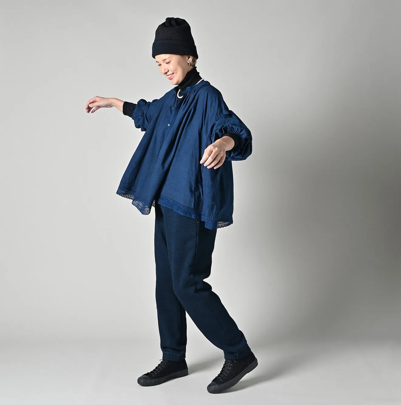 Ai Indigo Khadi Lace Tuck Smocking Blouse sold by 45r product image thumbnail 2