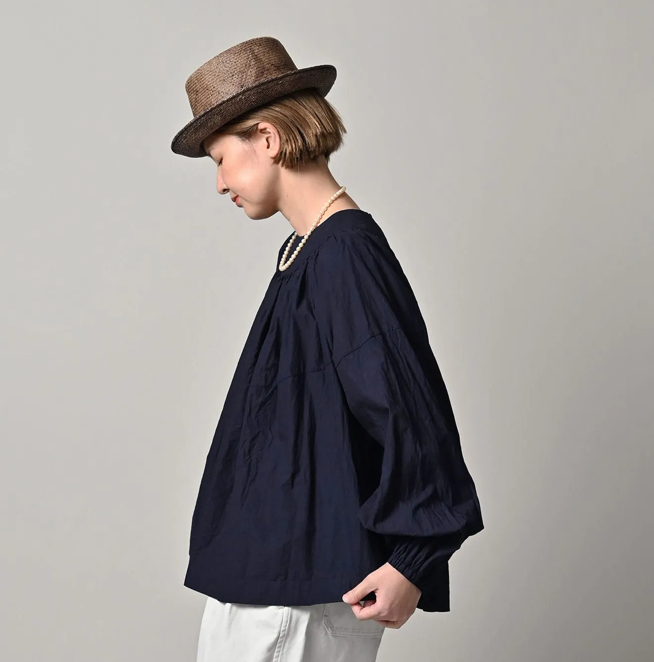 Indigo Supima Batiste Tuck-Gather Blouse sold by 45r product image thumbnail 4
