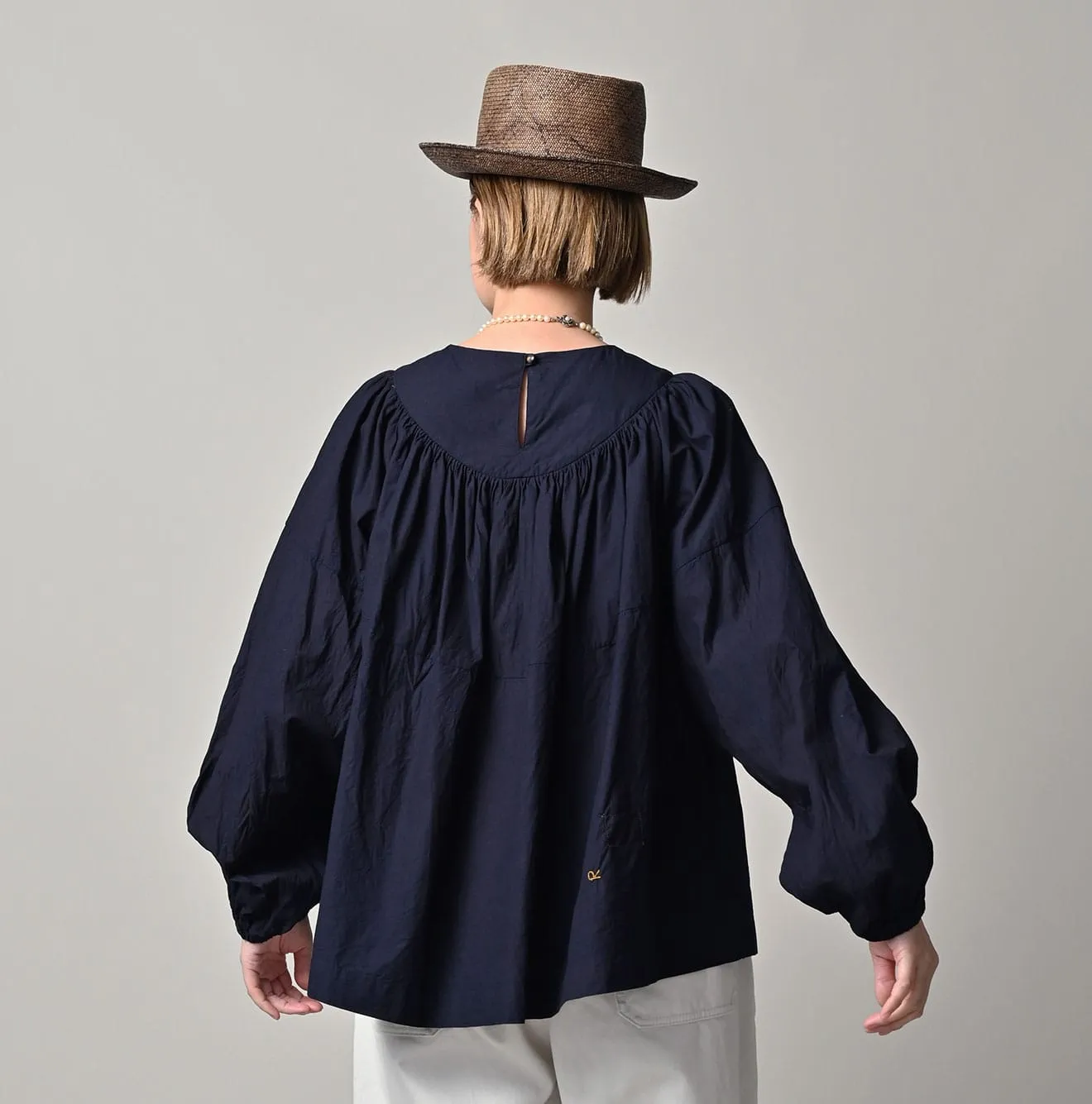 Indigo Supima Batiste Tuck-Gather Blouse sold by 45r product image thumbnail 5