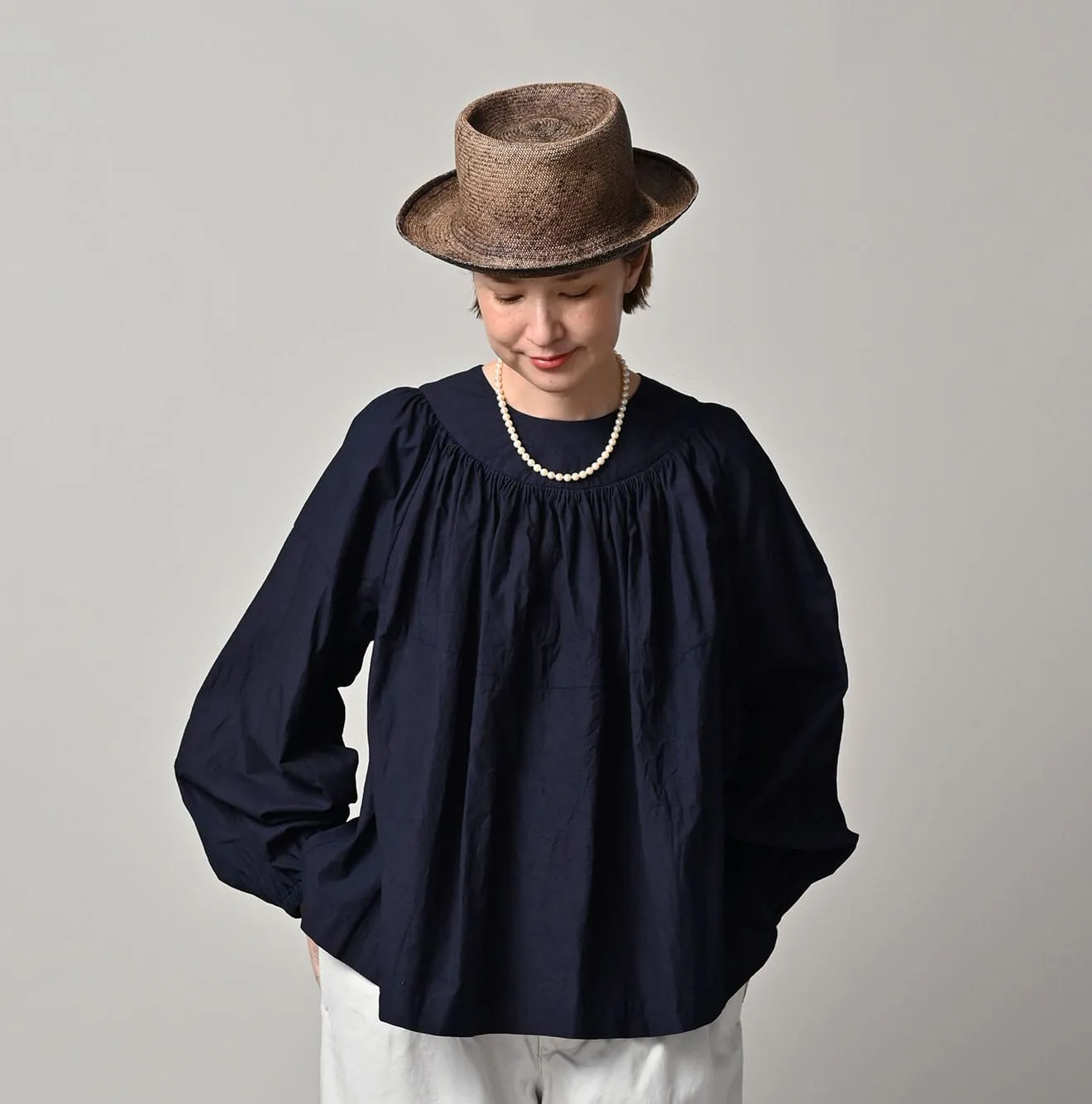 Indigo Supima Batiste Tuck-Gather Blouse sold by 45r product image thumbnail 3