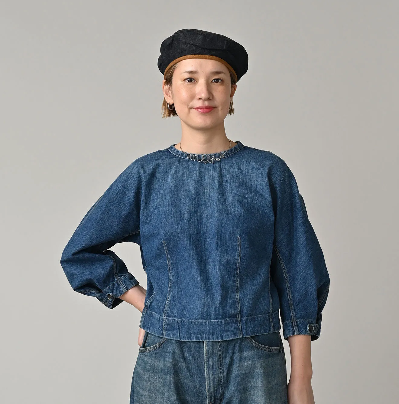Mugihiko Denim Puff Sleeve Blouse Distressed sold by 45r product image thumbnail 3